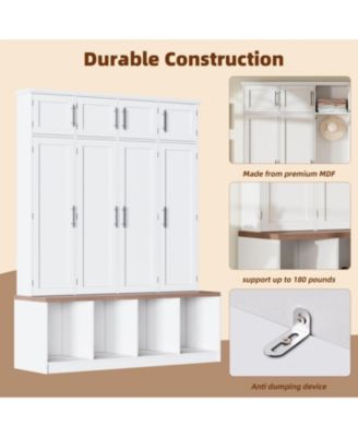 Farmhouse Hall Tree Bench, Hidden Hooks, Shoe Cabinet