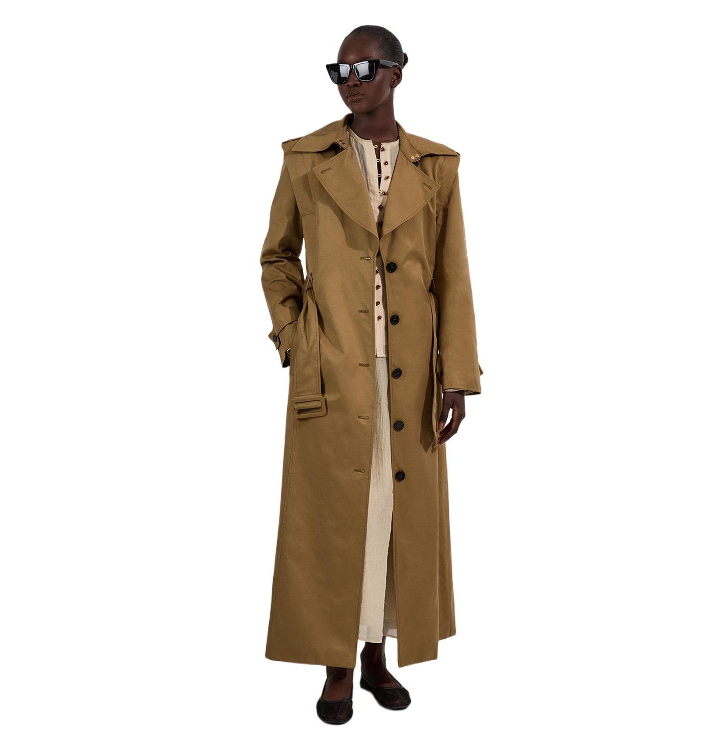 Женское пальто Karen Millen Strong Shoulder Belted Maxi Trench, цвет: Оливковый — фото 1