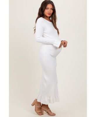 Maternity Ivory Ribbed Knit Bow Back Maxi Dress