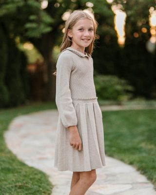 Little and Big Girls' Organic Peter Pan Collar Scallop Trim Sweater Dress