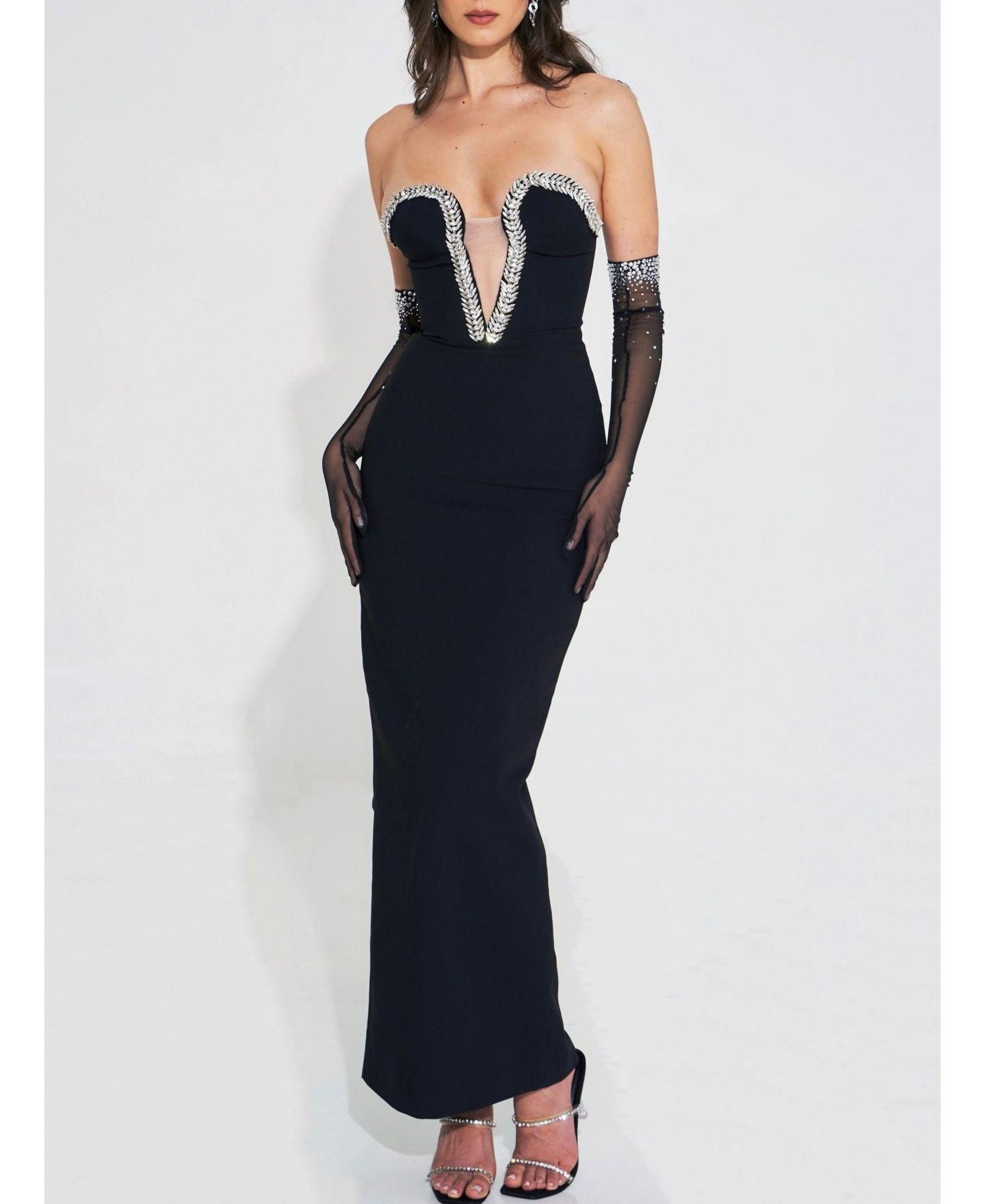 Женское платье Miss Circle Ivanna Black Crystal Embellished Maxi, цвет: Чёрный — фото 4