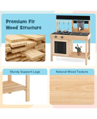 Mud Kitchen Playset Outdoor Kids Pretend Play Kitchen w/2 Removable Sinks Faucet