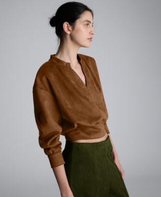 Women's Faux Suede Long-Sleeve Pull-On Top