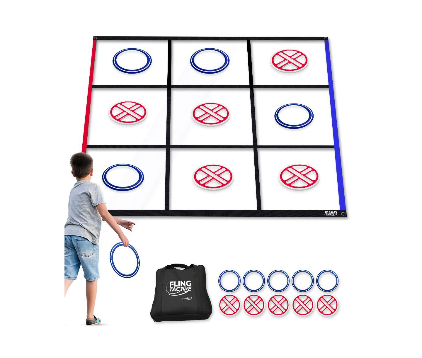 Детская игрушка SWOOC Fling Tac Toe Giant 9ft x 9ft Weather-Resistant Lawn Game, Ages 5+, цвет: Красный / Синий — фото 1