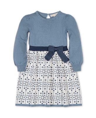 Little and Big Girls' Organic Long Sleeve Skater Sweater Dress with Bow