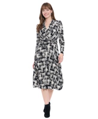 London Times - Women's Printed Long-Sleeve Midi Dress