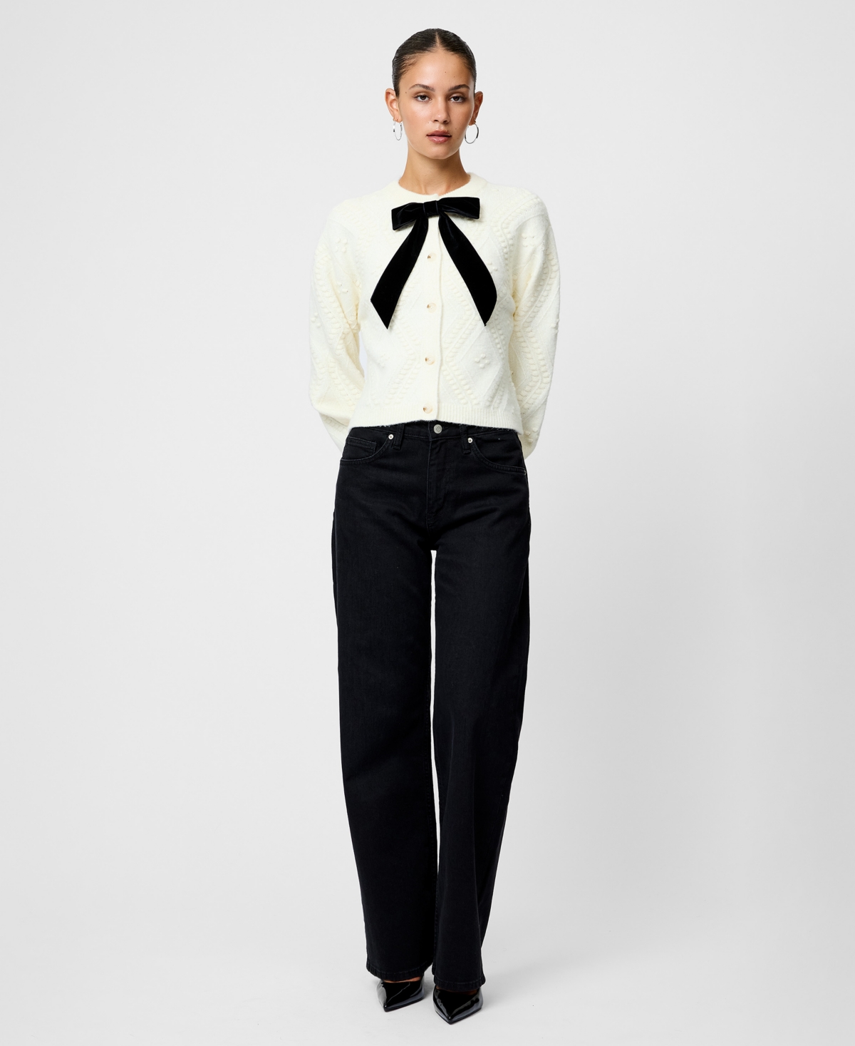 French Connection Women's Long-sleeve Bow Detail Sweater In Blue