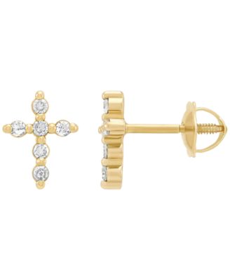 Diamond (1/10 ct. t.w.) Cross Stud Earrings in 14k Yellow Gold