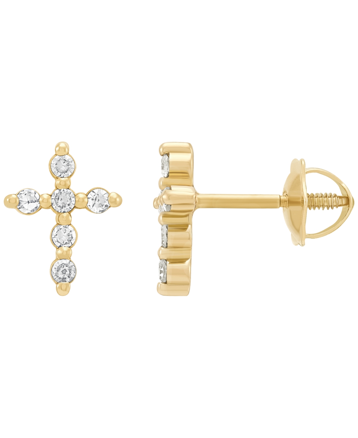 Macy's Diamond (1/10 Ct. T.w.) Cross Stud Earrings In 14k Yellow Gold In Gold