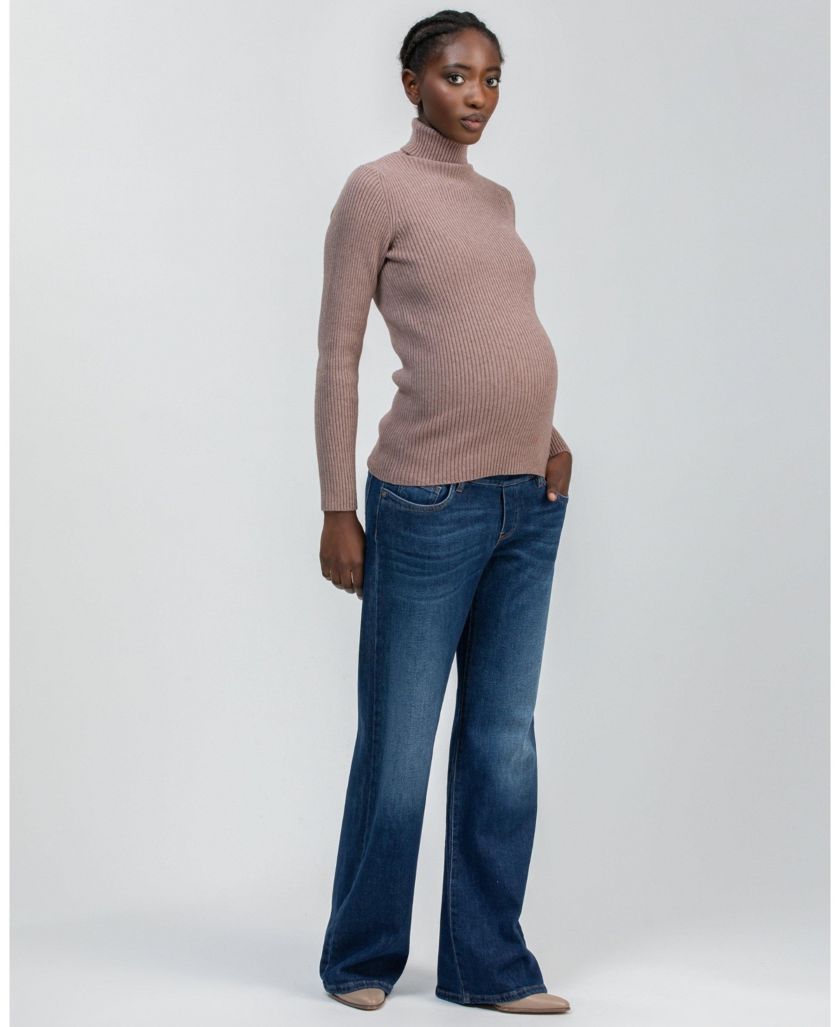 Pietro Brunelli Maternity Wide-Leg Dad Jeans w/ Stretchy High-Rise Belly Band
