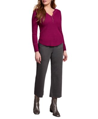 Women's Brushed Waffle Knit Henley Long Sleeve Top