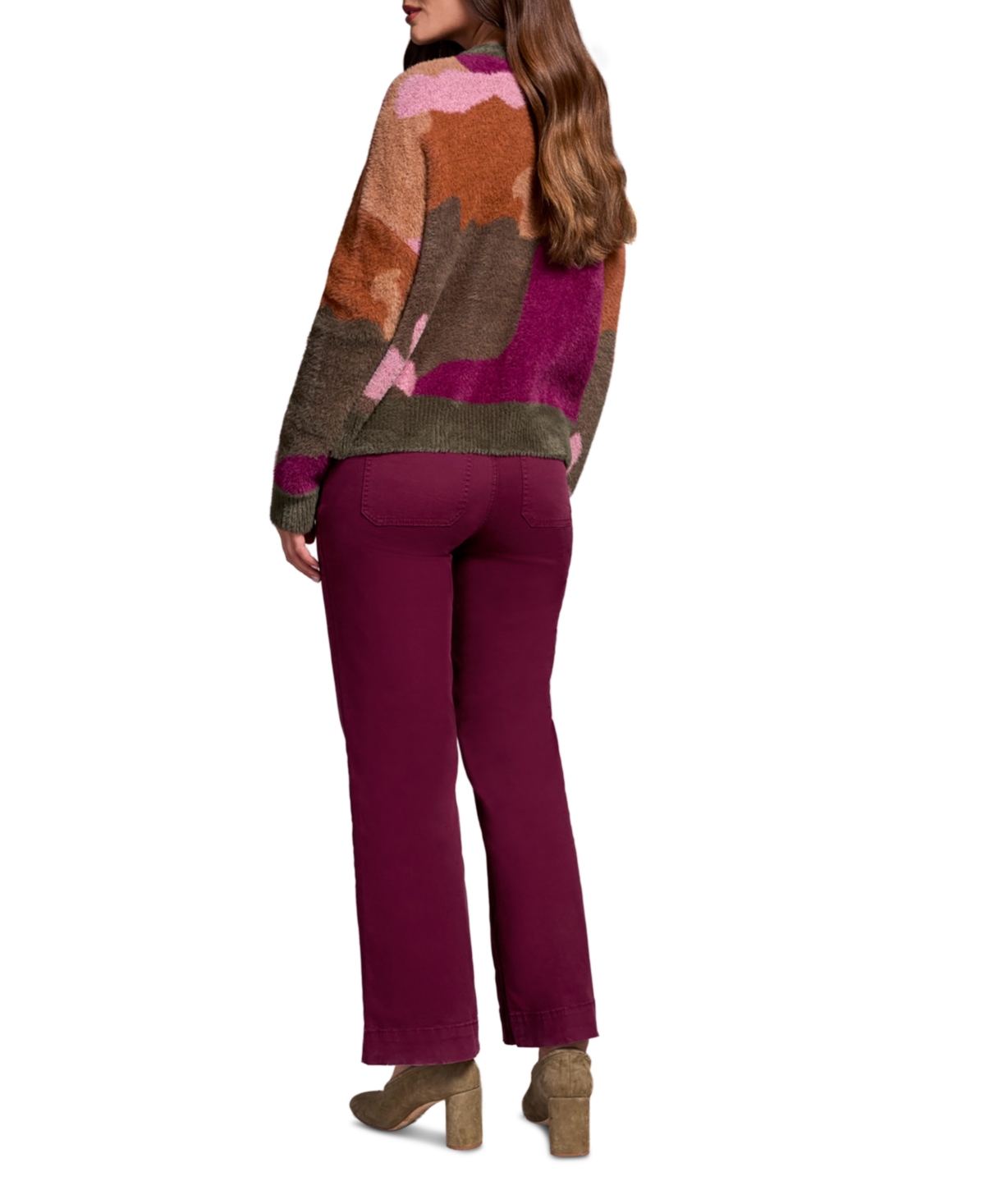 Tribal Women's Fuzzy Intarsia Crew Neck Sweater In Multi