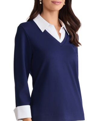 Petite Long-Sleeve Collared Top