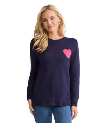 Jones New York - Women's Heart Print Crewneck Sweater