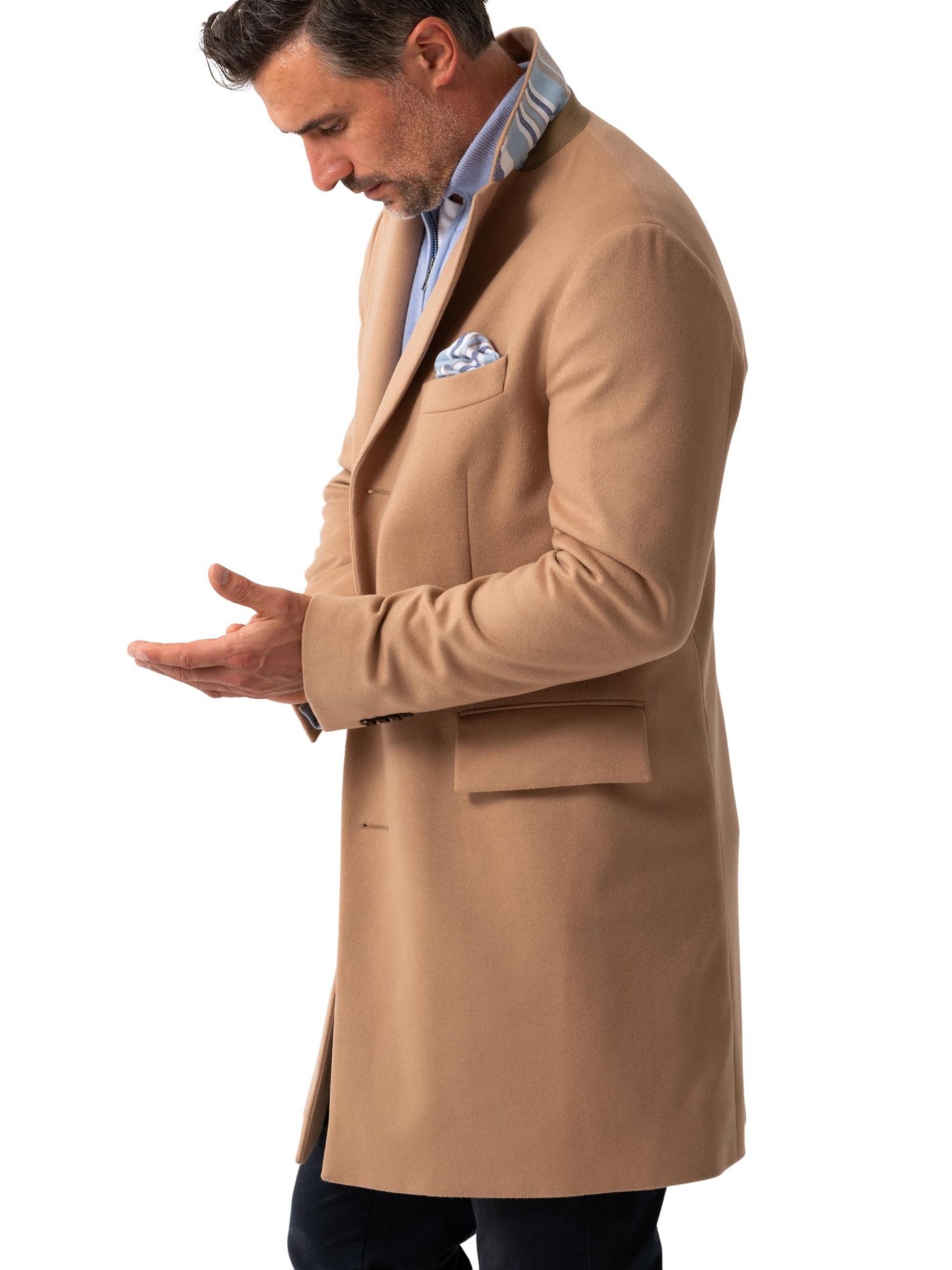Men's Long Sleeve Wool Collared Coat