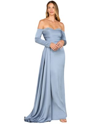 Women's Off Shoulder Satin Dress with Beaded Details