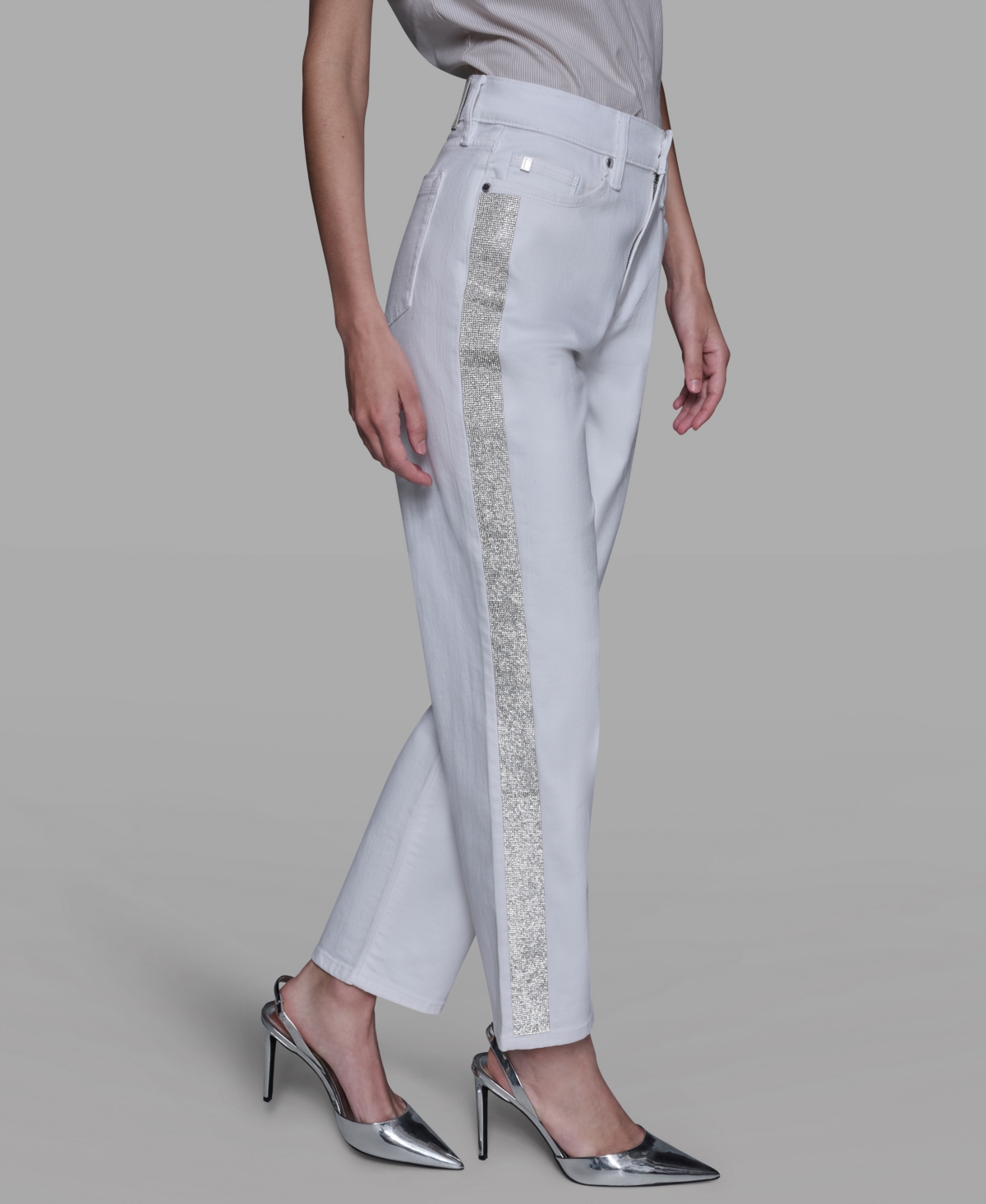 Karl Lagerfeld Women's Stripe Detail Jeans In White