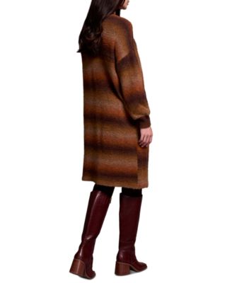 Women's Boucle Space Dye Puff Sleeve Long Cardigan