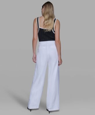Women's Linen-Blend Straight Pocket Detail Pants