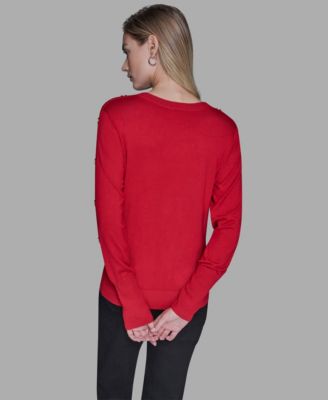 Women’s Black Button-Detail Crewneck Sweater