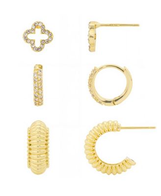 Unwritten - Cubic Zirconia And Crystal Clover Stud And Hoop Earring Set