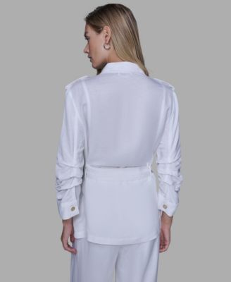 Women's Collared Linen-Blend Belted Jacket