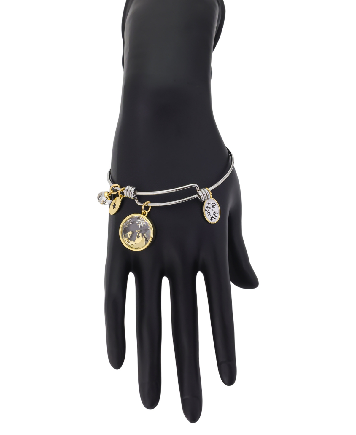 Unwritten Crystal "oh Holy Night" Pendant Bangle Bracelet In Gold