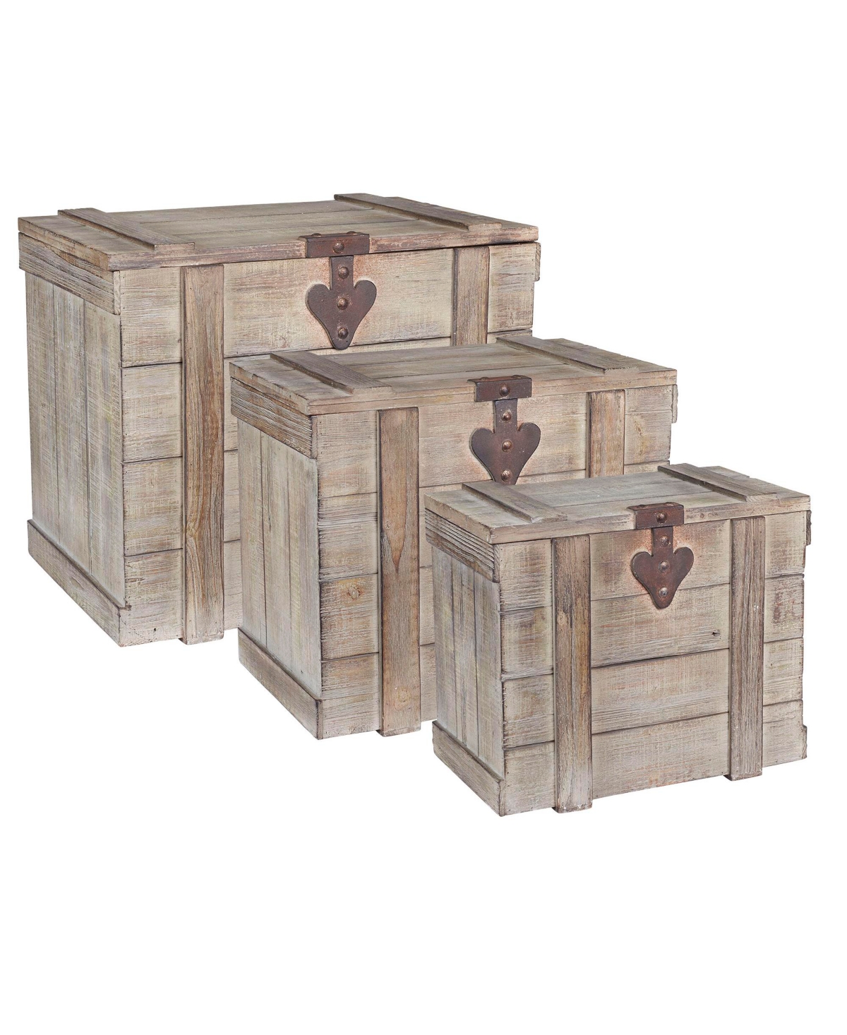 Household Essentials Antiqued Decorative Trunk, 3 Piece Set, Small, Medium and Large, Chinese Fir Panel and Mdf