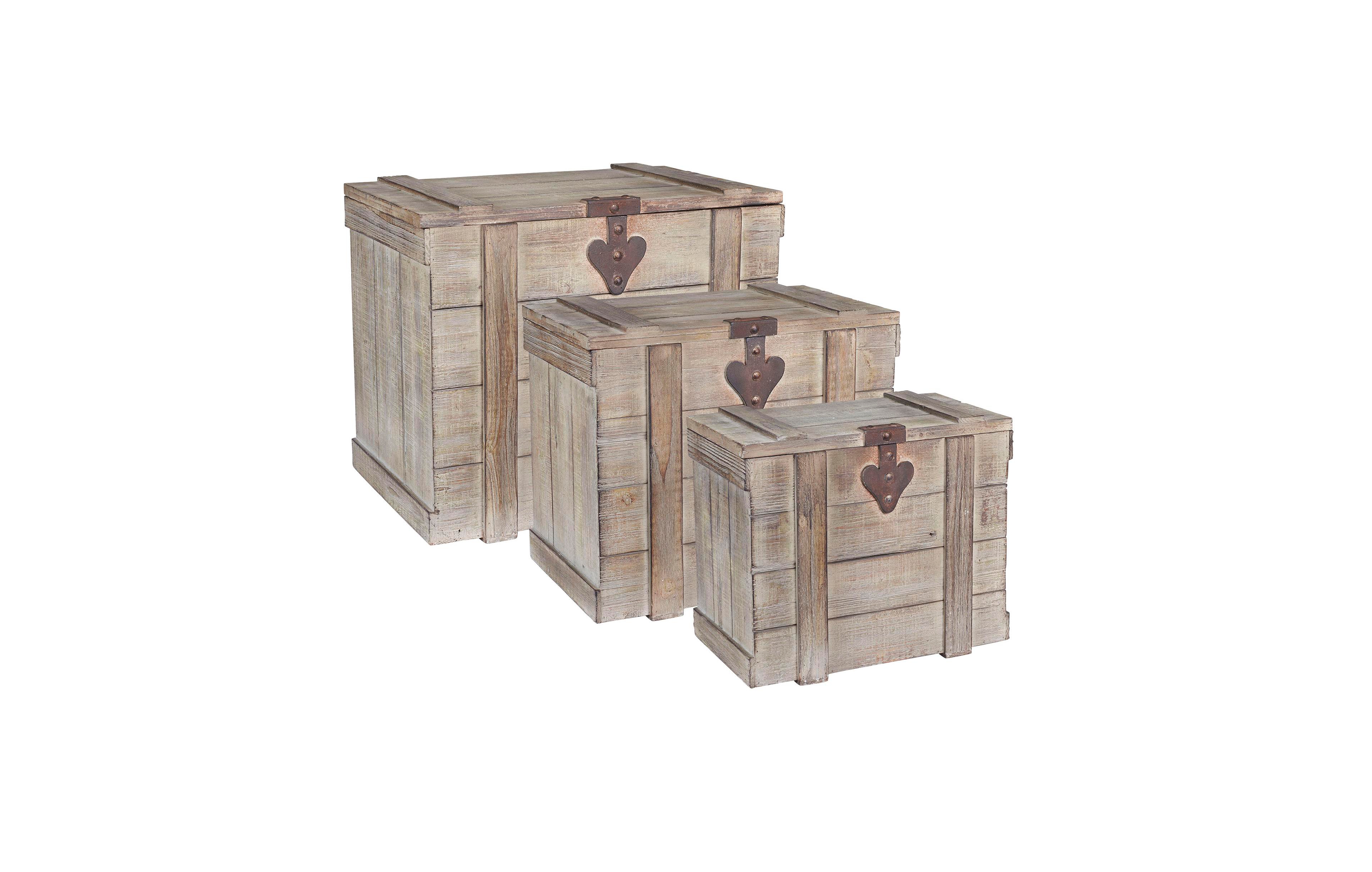 Household Essentials Antiqued Decorative Trunk, 3 Piece Set, Small, Medium and Large, Chinese Fir Panel and Mdf