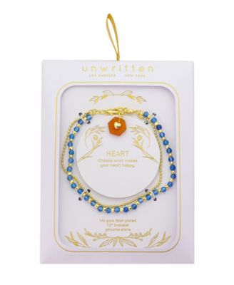 Heart Carnelian Stone, Dyed Stone Beads Beaded Chain Double Strand Bracelet