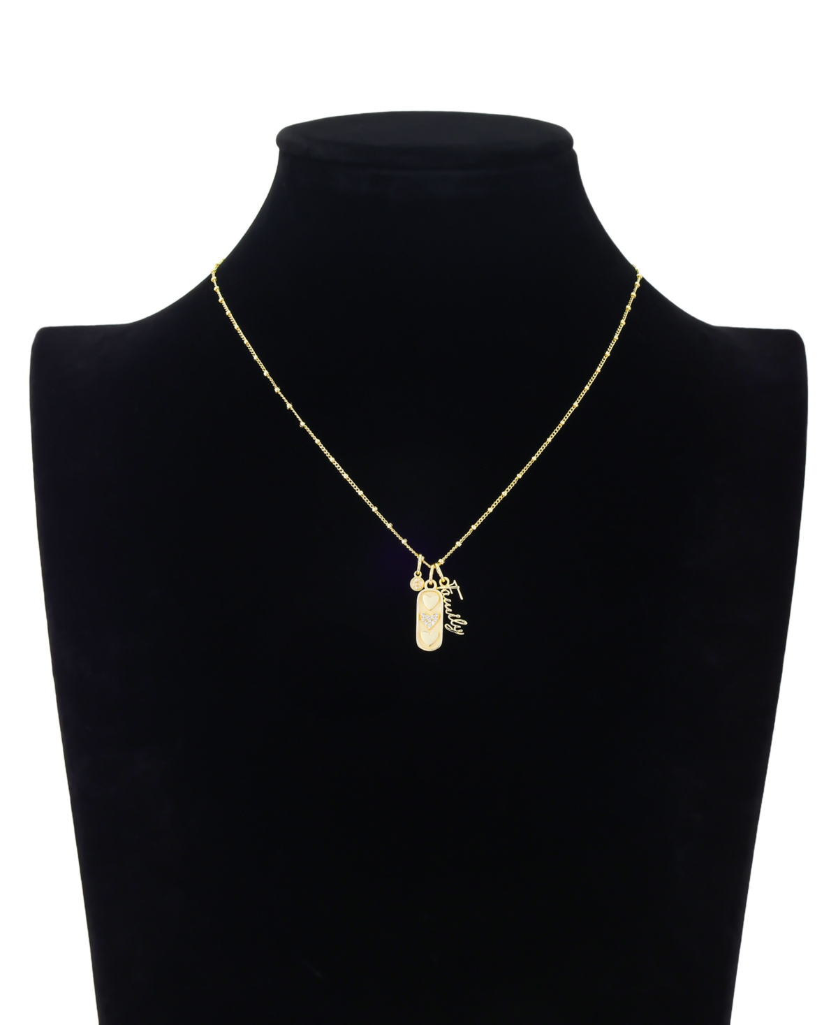 Unwritten "Family" Cubic Zirconia Bezel, Cubic Zirconia Triple Heart Beaded Chain Necklace