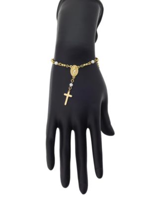 Mother Of Cultivated Pearl Saint And Cross Rosary Bracelet