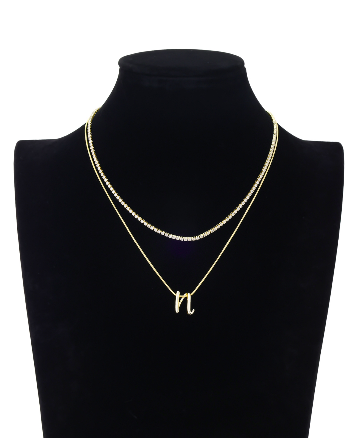 Unwritten Letter "a" Initial Snake Chain Cubic Zirconia Chain Necklace With Extender 2pcs Set In Gold