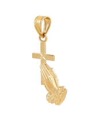 Praying Hands with Cross Pendant in 10k Yellow Gold