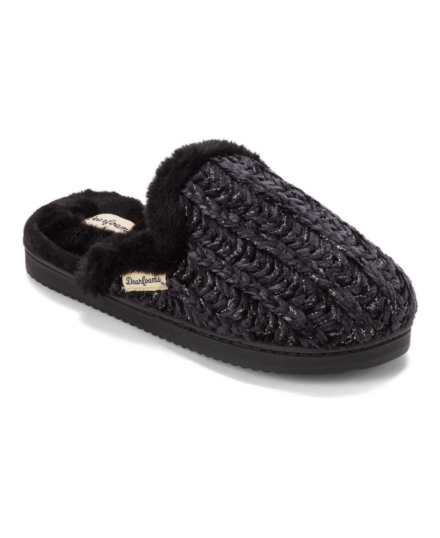 Женские тапочки Dearfoams Paris Chenille Shaped Tab Scuff Slipper, цвет: Чёрный — фото 1