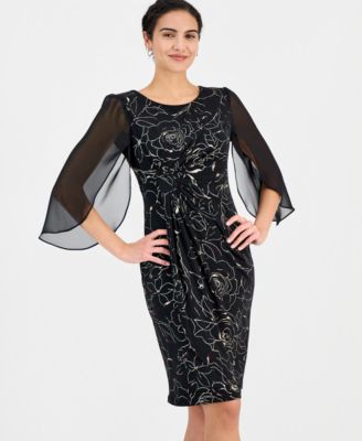 Women's Side-Gathered Cape-Sleeve Dress