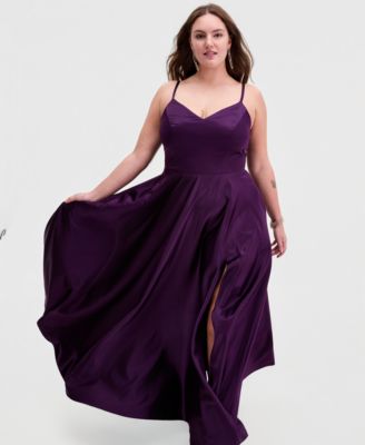 Trendy Plus Size Satin Sleeveless Front-Slit Gown
