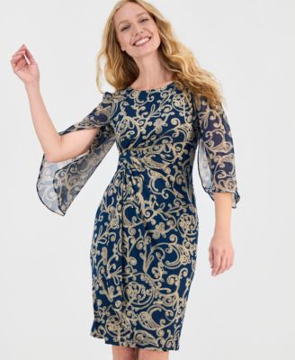 Women's 3/4-Sleeve Printed Sheath Dress