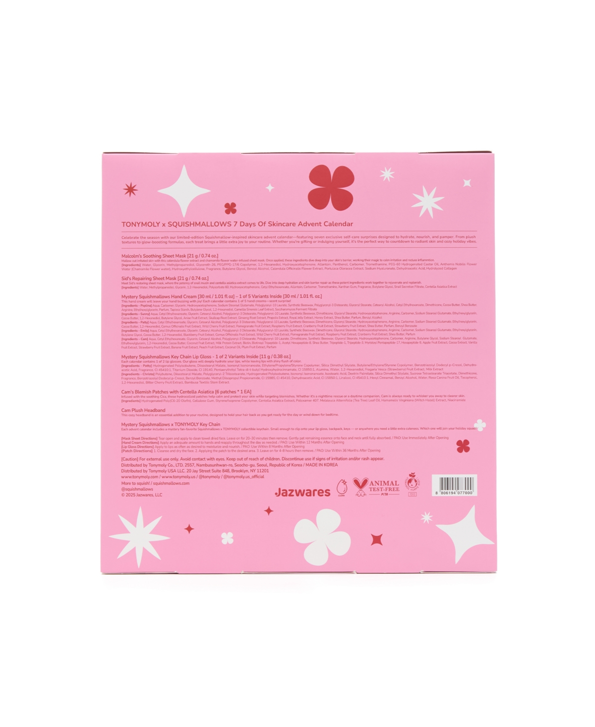 Tonymoly 7-pc. Squishmallows 2025 Holiday Advent Calendar Set In Pink