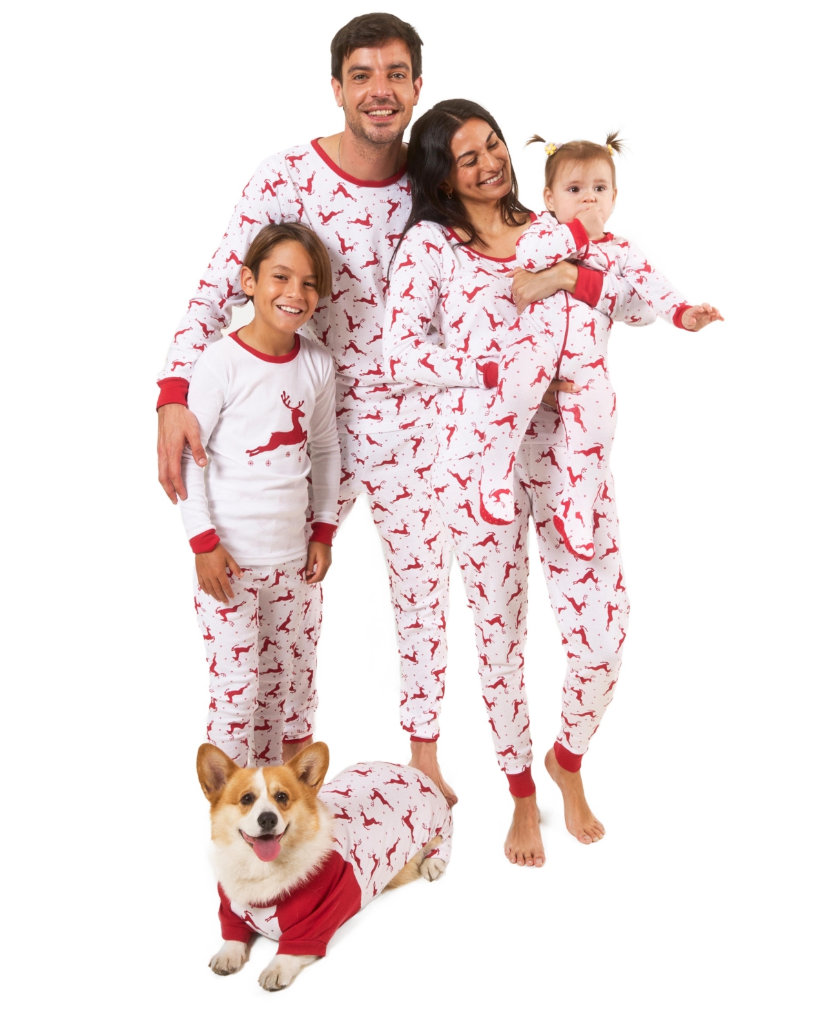 Leveret Dog Cotton Pajamas, Reindeer Print, Matching Family Christmas Pajamas
