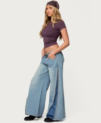 Women's Zippered Washed Wide Leg Jeans