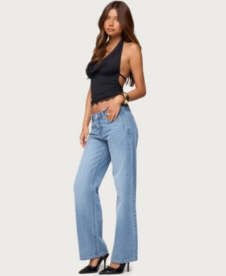 Women's Layered Lacey Cowl Neck Halter Top