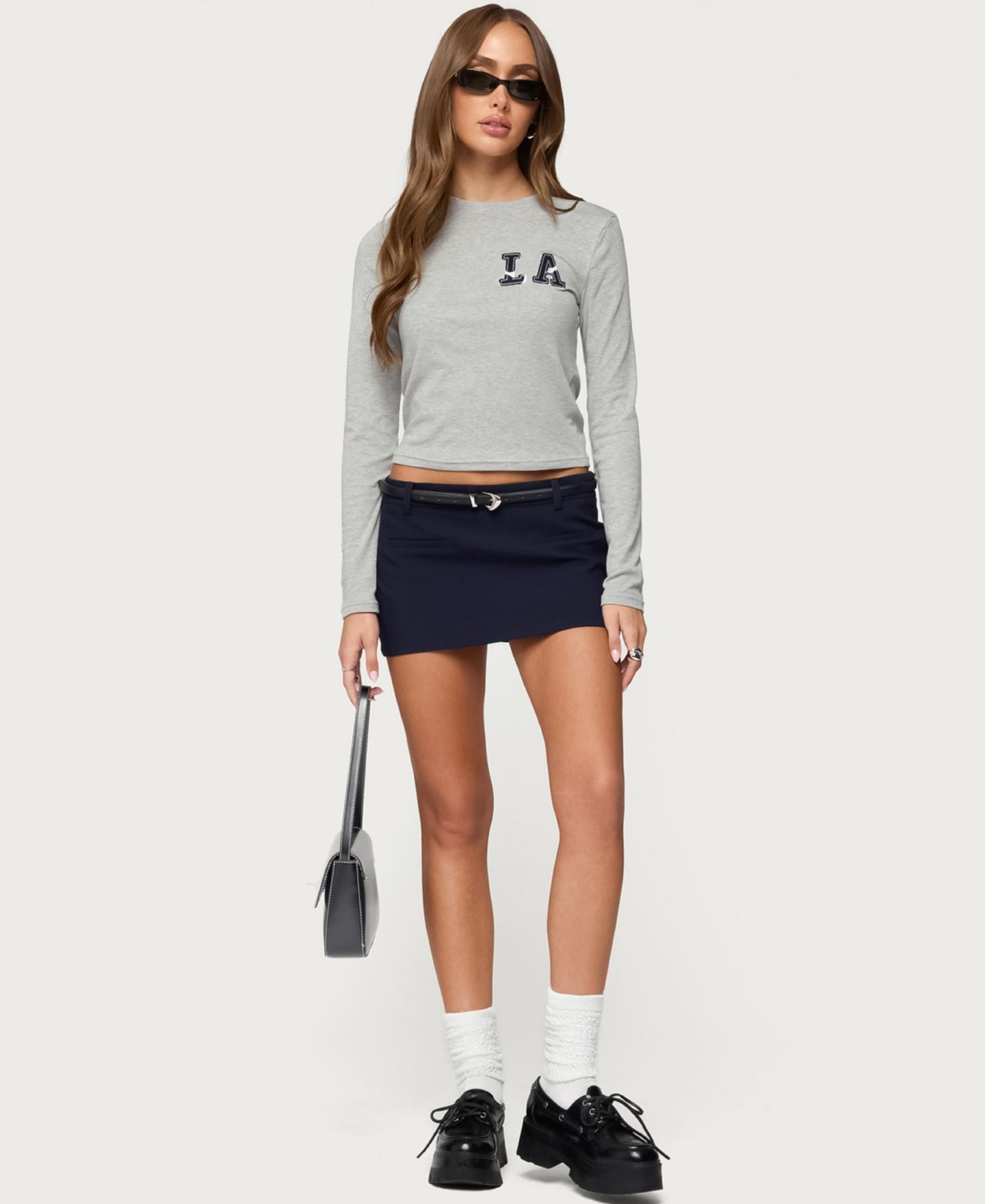 Женская футболка Edikted La Girl Long Sleeve, цвет: Серый меланжевый — фото 5