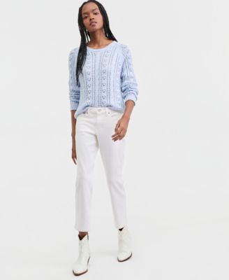 Women's Pointelle Crewneck Long-Sleeve Sweater