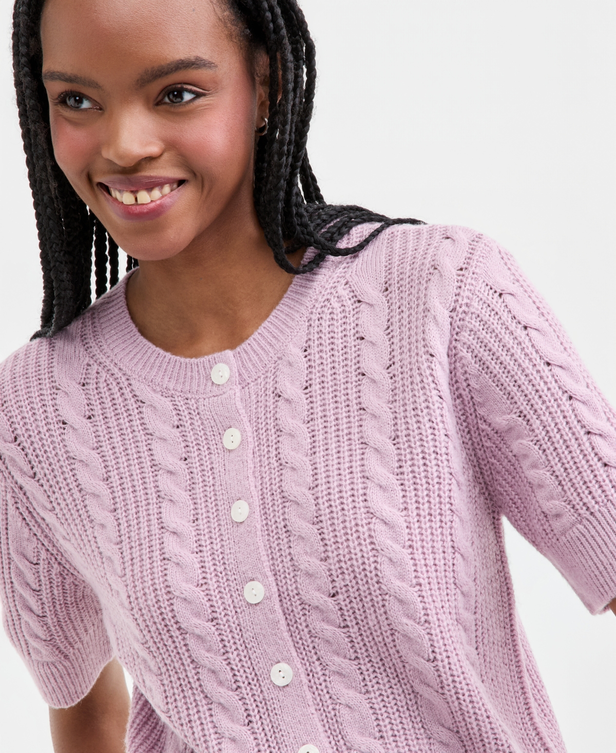 Lucky Brand Women's Short-Sleeve Cable-Knit Cardigan