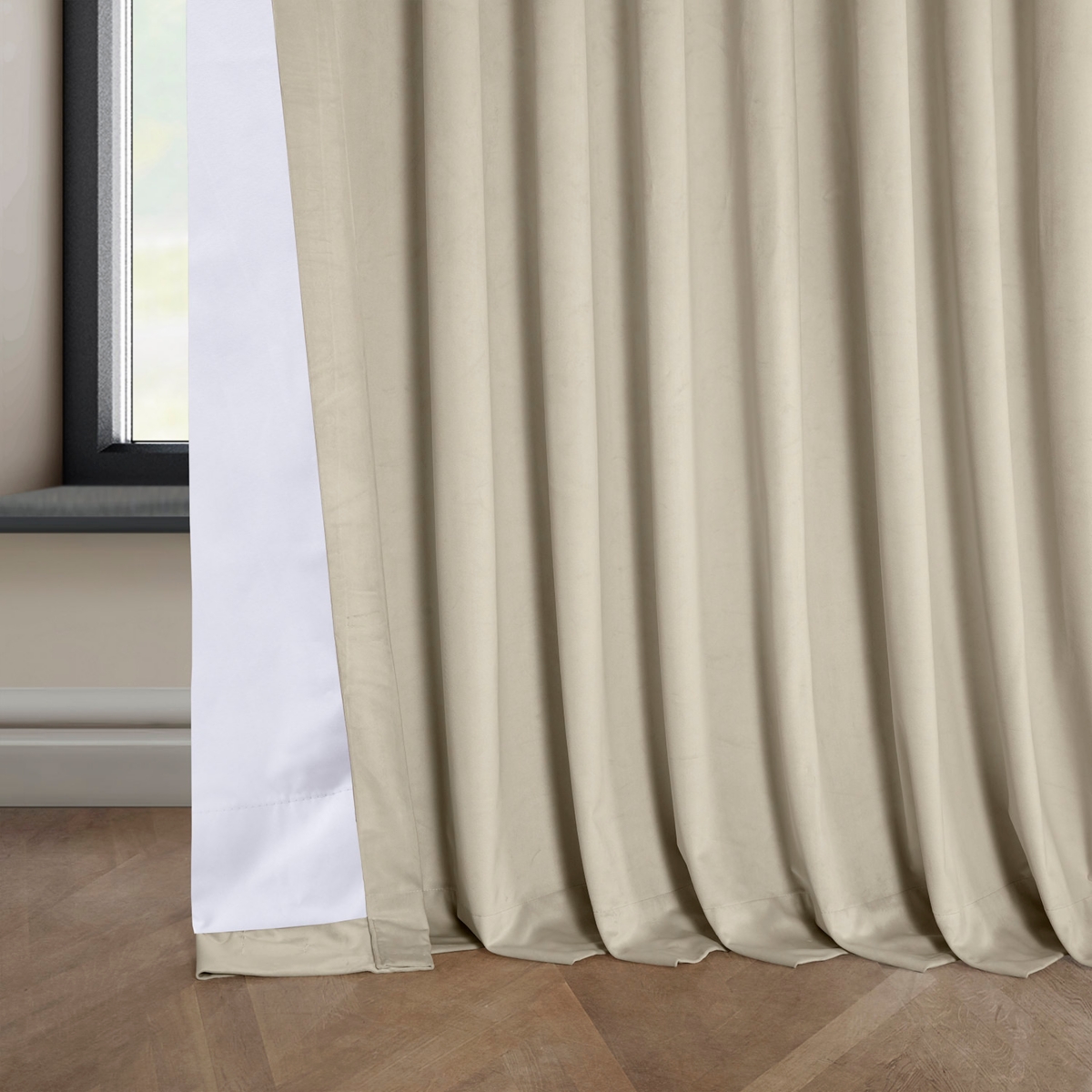Half Price Drapes Angora Beige Extra Wide Signature Plush Velvet Hotel Blackout Curtain