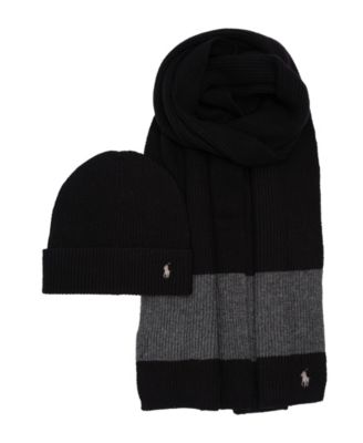 Men's 2-Piece Rugby Stripe Hat and Scarf Gift Set