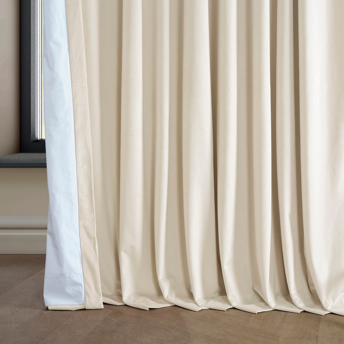 Half Price Drapes Diva Cream Extra Wide Signature Plush Velvet Hotel Blackout Curtain