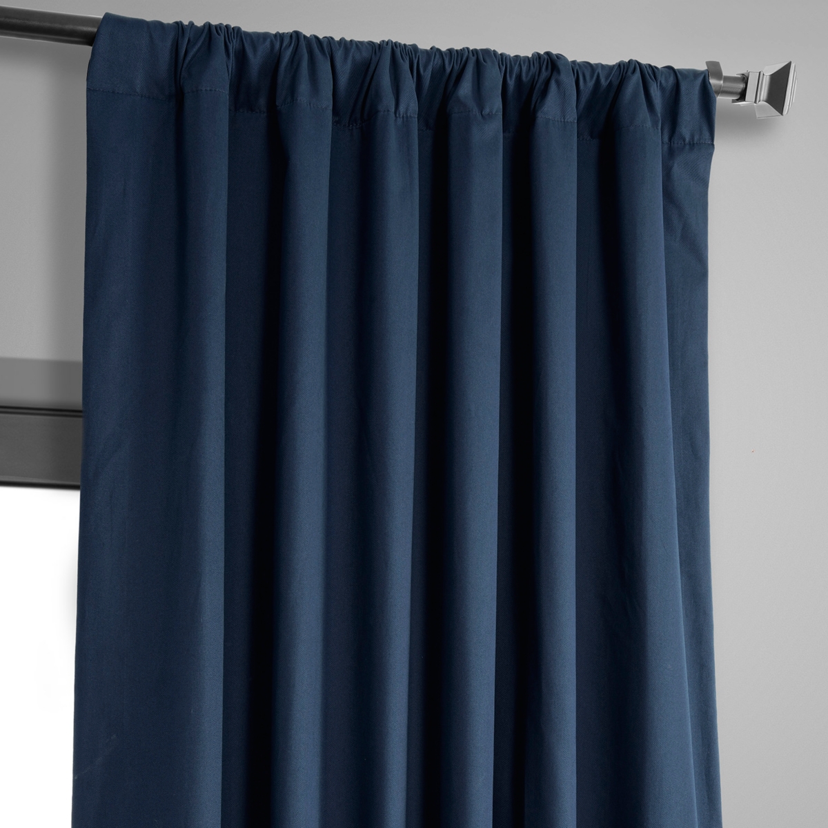 Half Price Drapes Dark Blue Solid Cotton Hotel Blackout Curtain