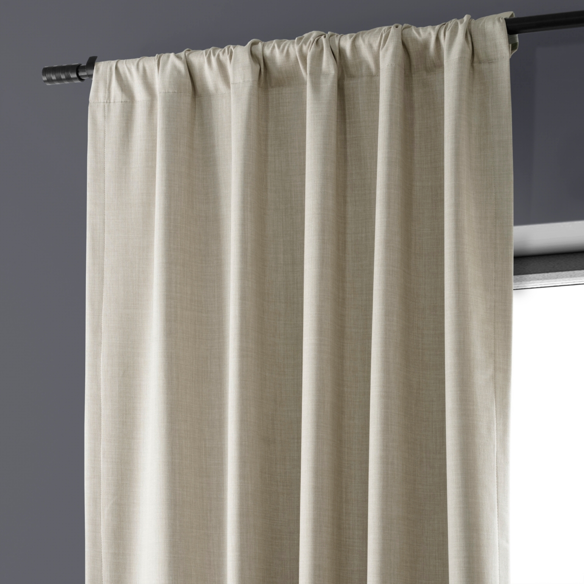 Half Price Drapes Light Beige Performance Linen Hotel Blackout Curtain